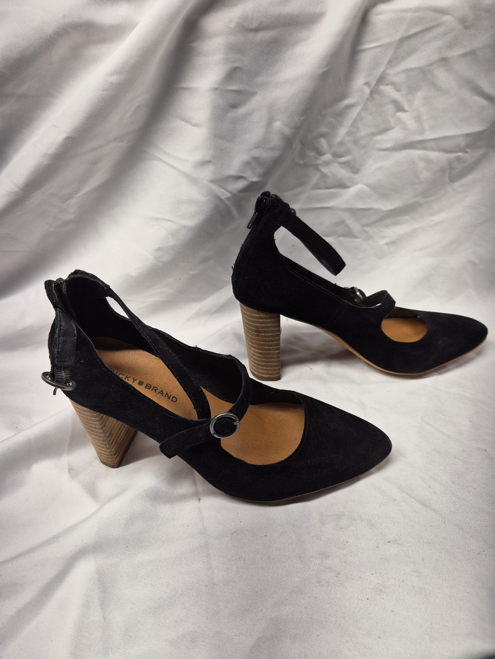 Lucky Brand Black Suede Mary Jane Block Heel Pumps